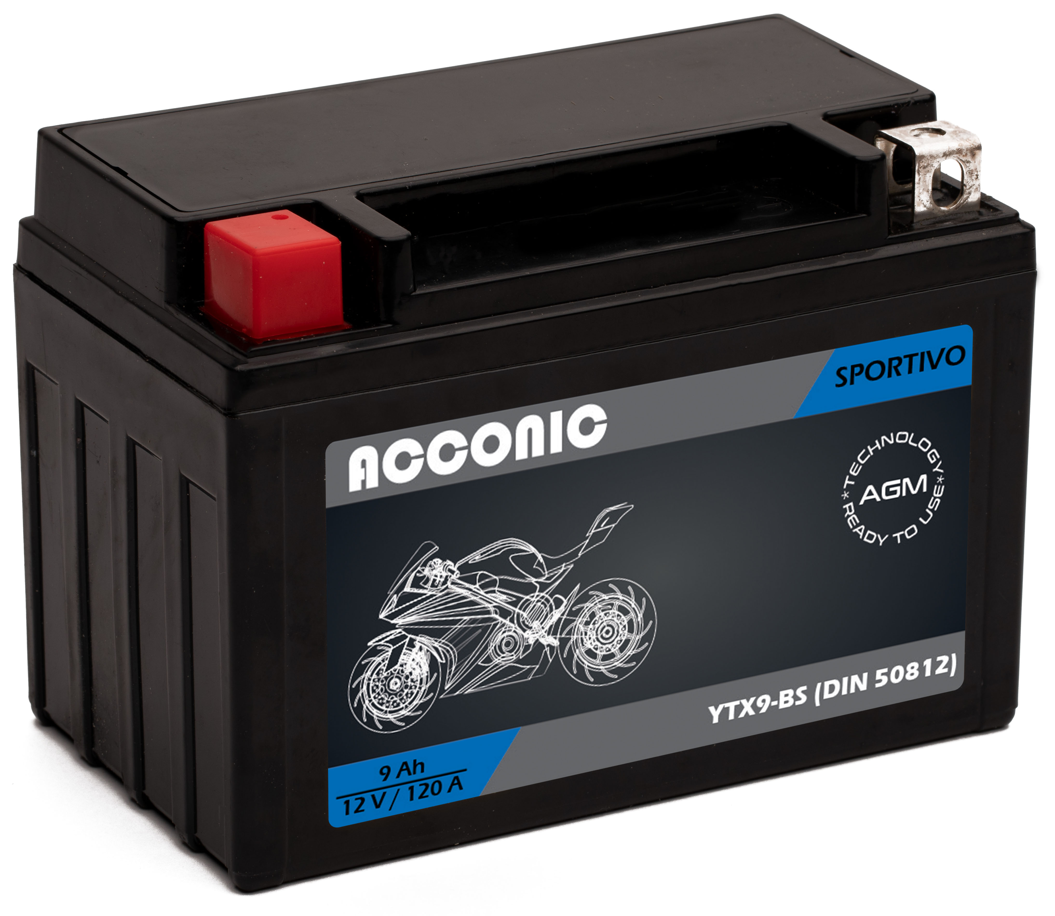 ACCONIC Sportivo AGM YTX9-BS Motorradbatterie 9Ah 12V (DIN 50812)